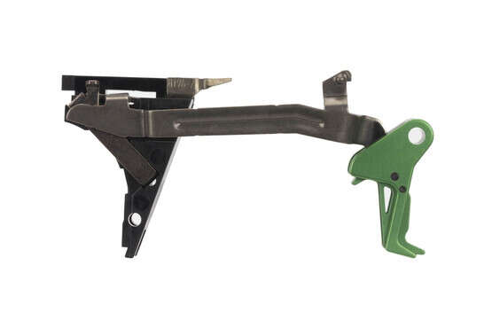 CMC Triggers Drop-In Glock Gen 1-3 .45 ACP trigger features a flat bow for enhanced feel and an eye-catching green trigger.
